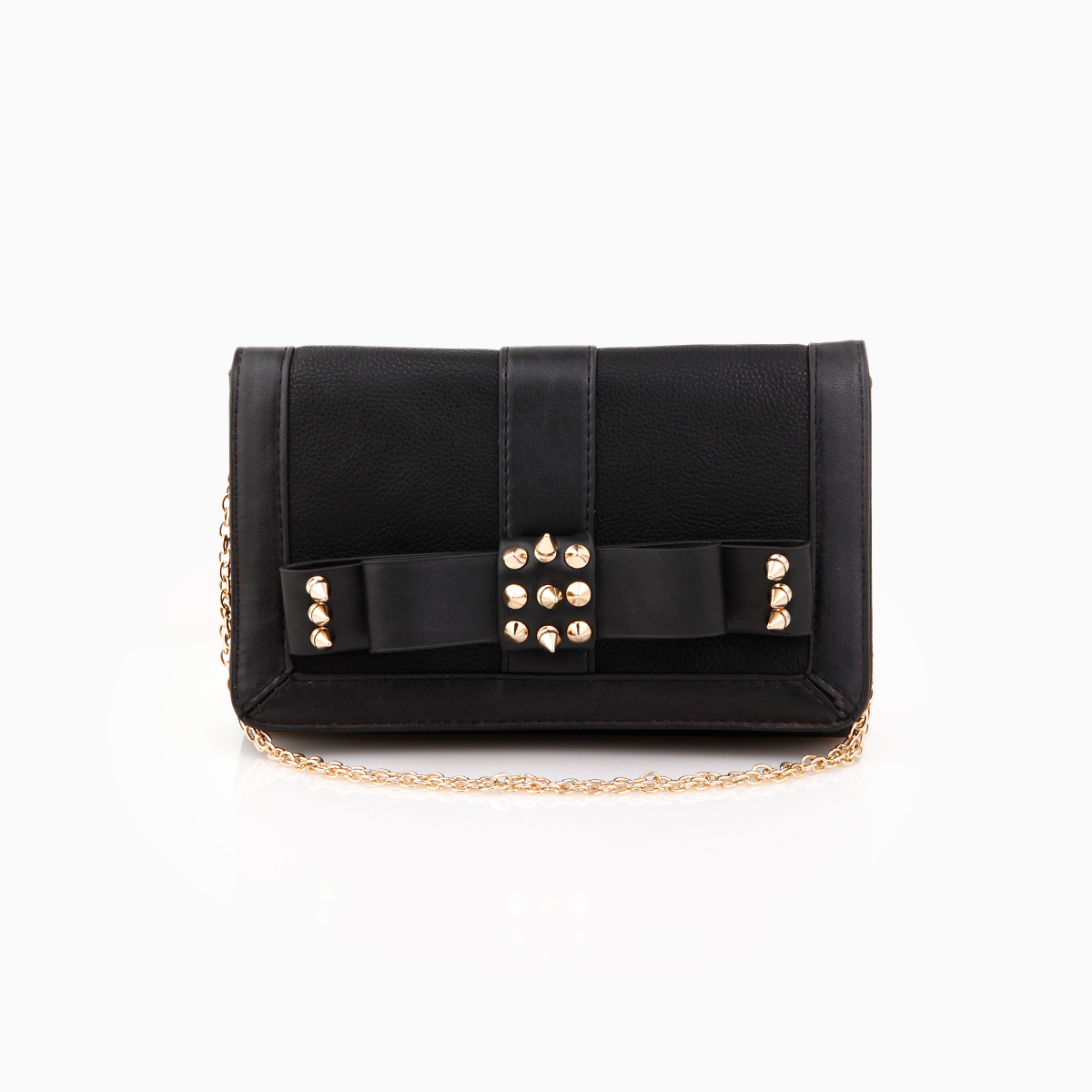 Studded Fold Over Clutch in Black | DAILYLOOK