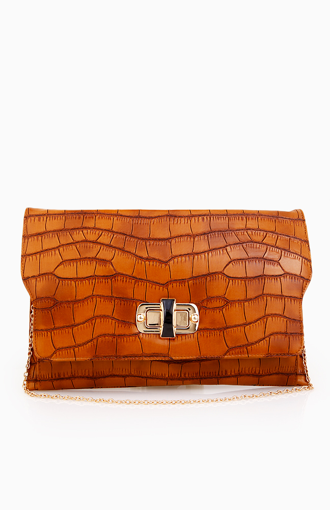 Crocodile Twist Lock Clutch in Brown DAILYLOOK