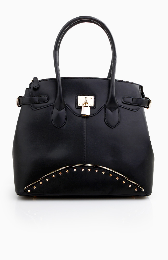 Zipper and Stud Trim Purse in Black DAILYLOOK