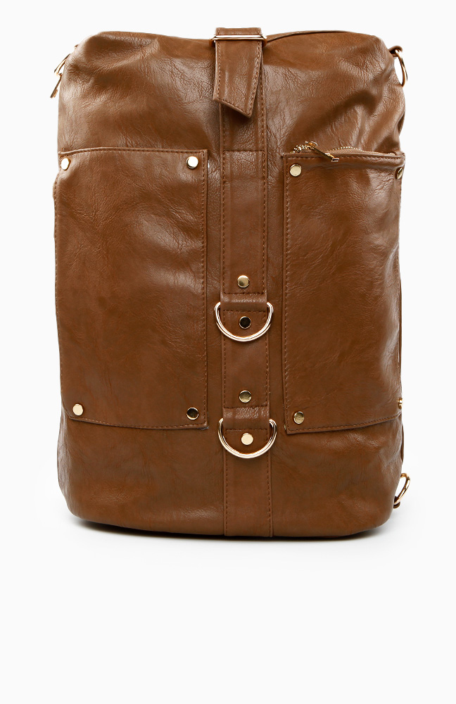 Double Front Pocket Backpack in Brown | DAILYLOOK