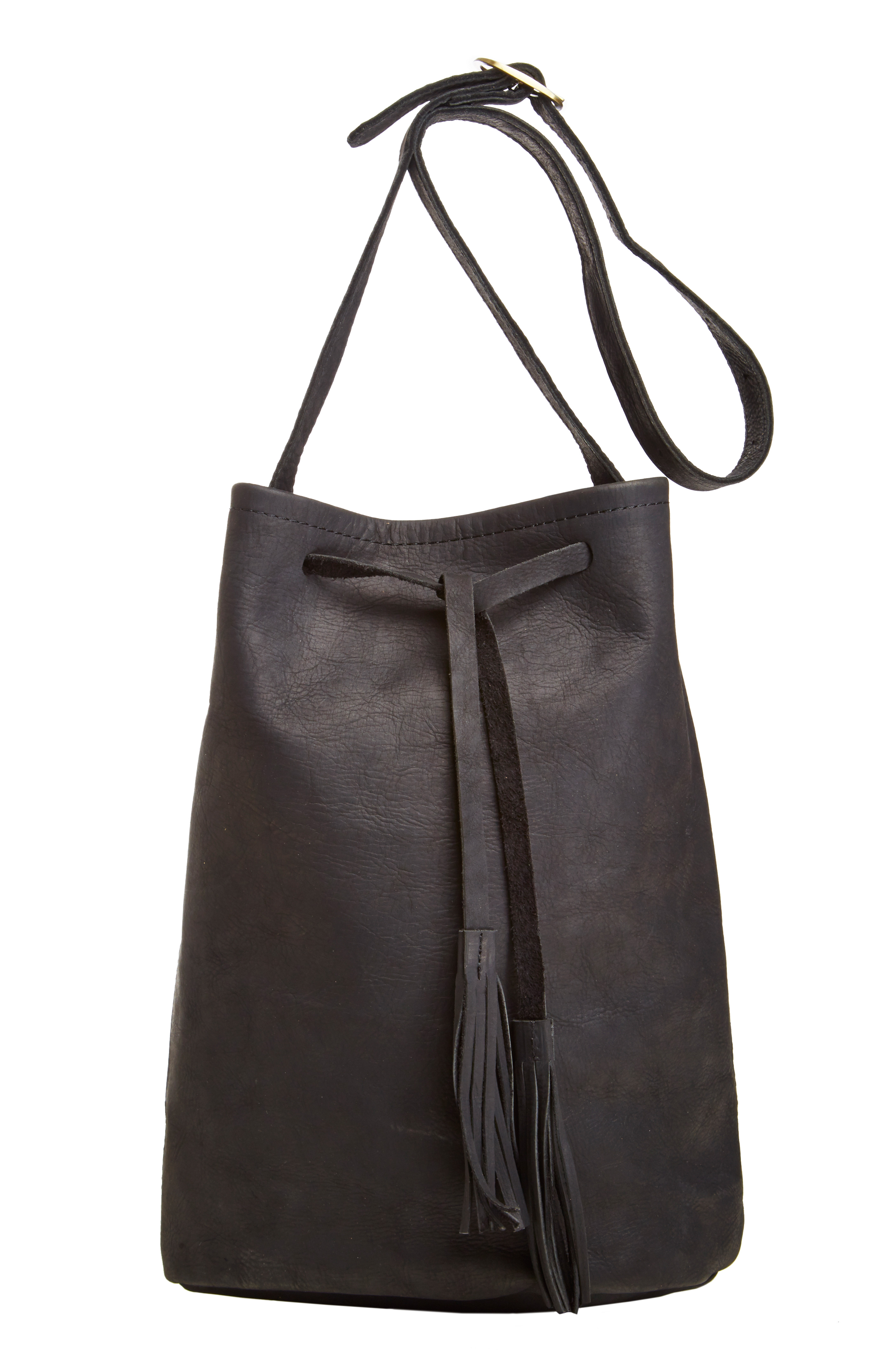 Jesslyn Blake Leather Bucket Bag in Black | DAILYLOOK