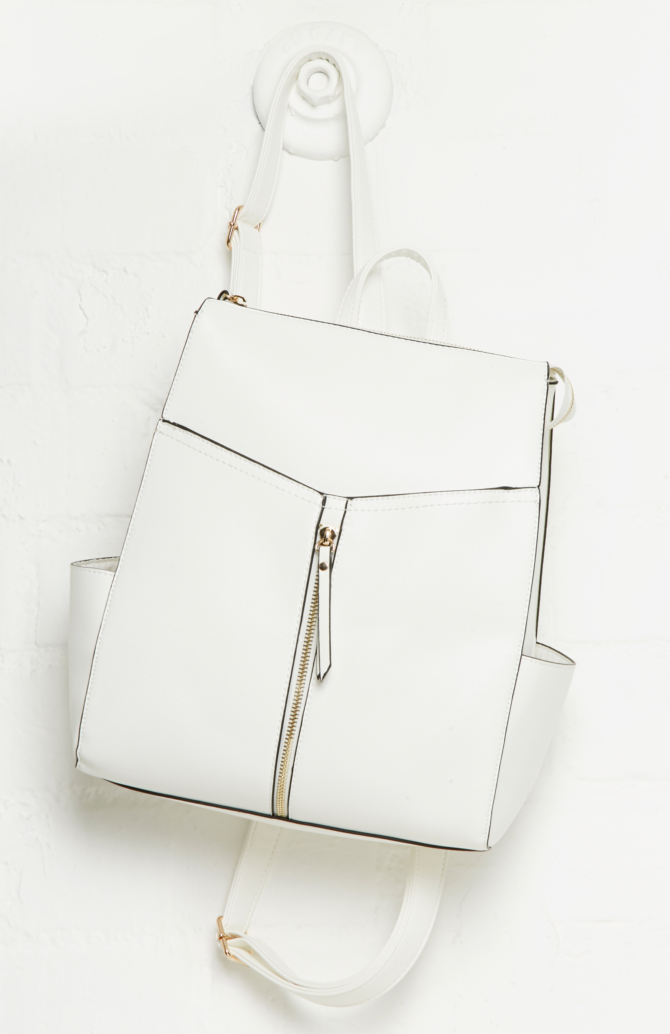 Julie Brown Vegan Leather Zip Backpack in White | DAILYLOOK