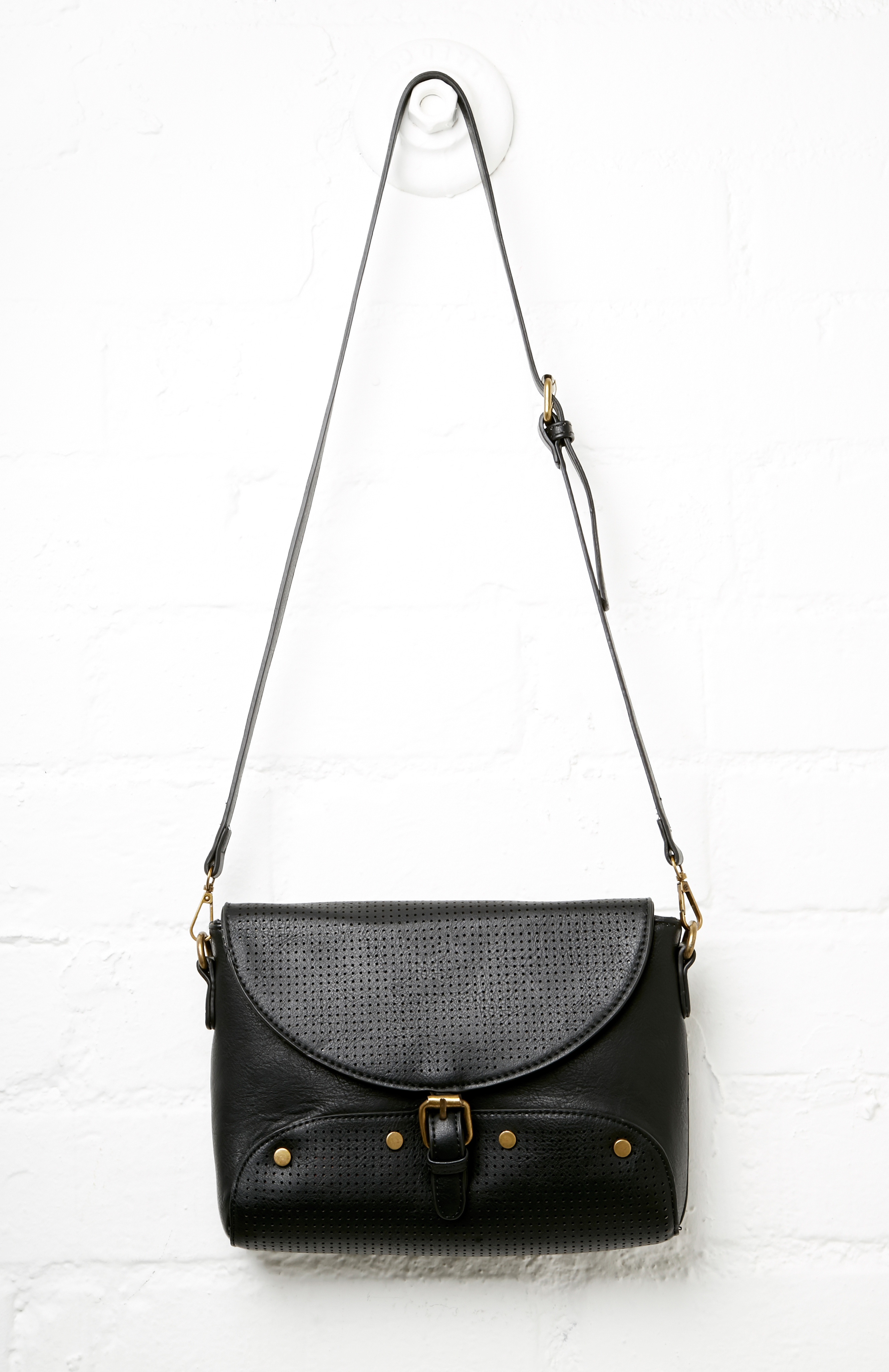 Fantasia Perforated Vegan Leather Shoulder Bag in Black DAILYLOOK