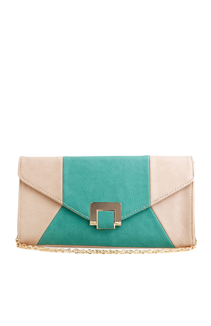 Two Tone Deco Clutch in Turquoise | DAILYLOOK