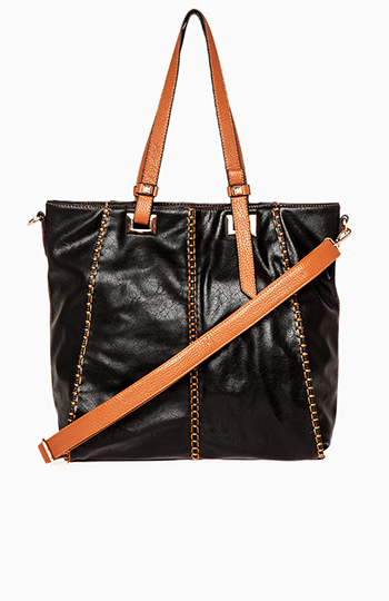 Triple Stitched Tote Bag in Black | DAILYLOOK