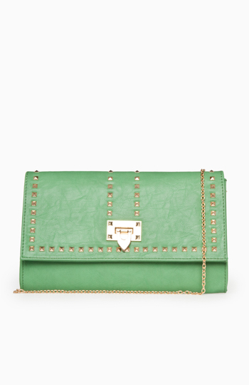 Sleek Studded Clutch in Green | DAILYLOOK