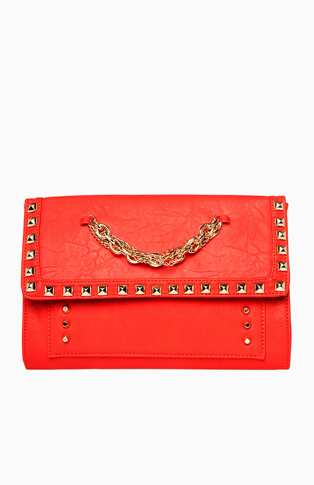Studded Chain Link Clutch in Red DAILYLOOK