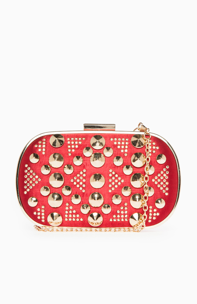 Mixed Studs Box Clutch in Red | DAILYLOOK
