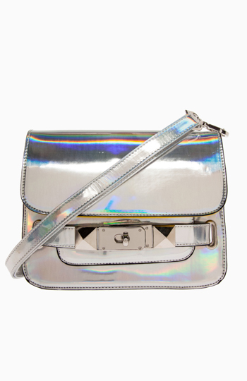 Holographic Studded Satchel Slide 1