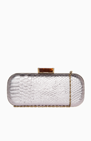 Python Box Clutch in Gunmetal | DAILYLOOK