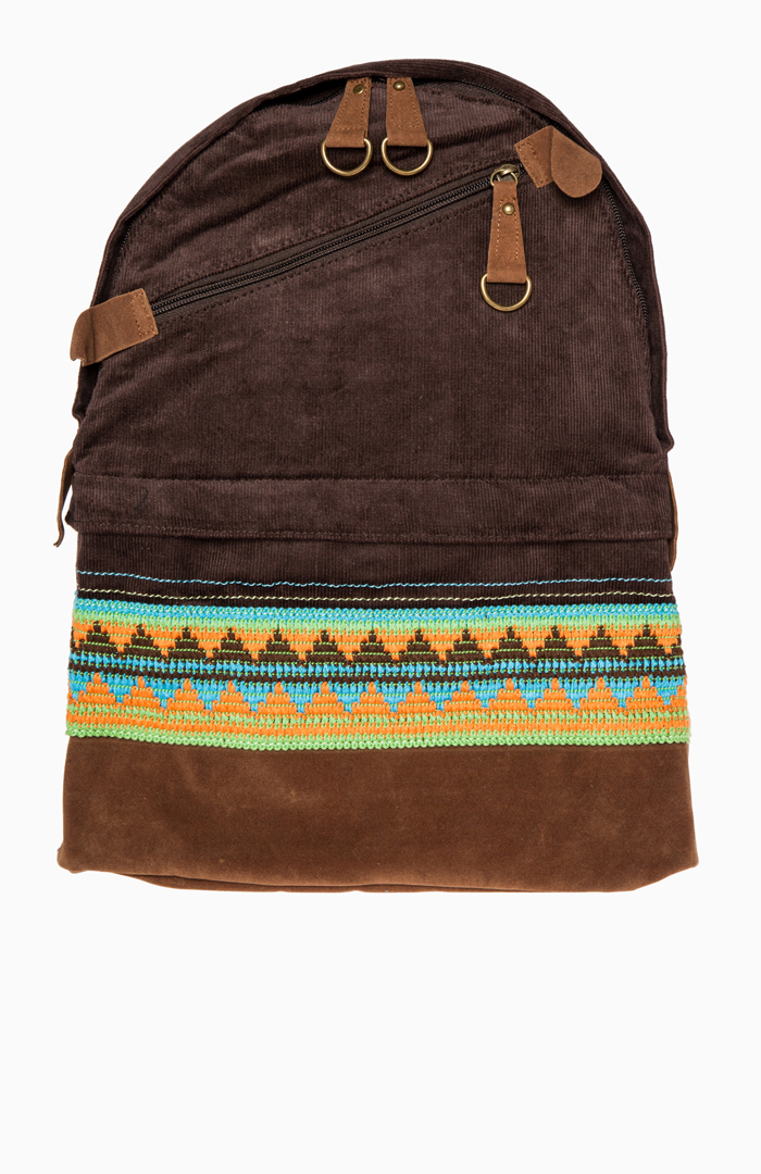 Embroidered Corduroy Backpack in Brown DAILYLOOK