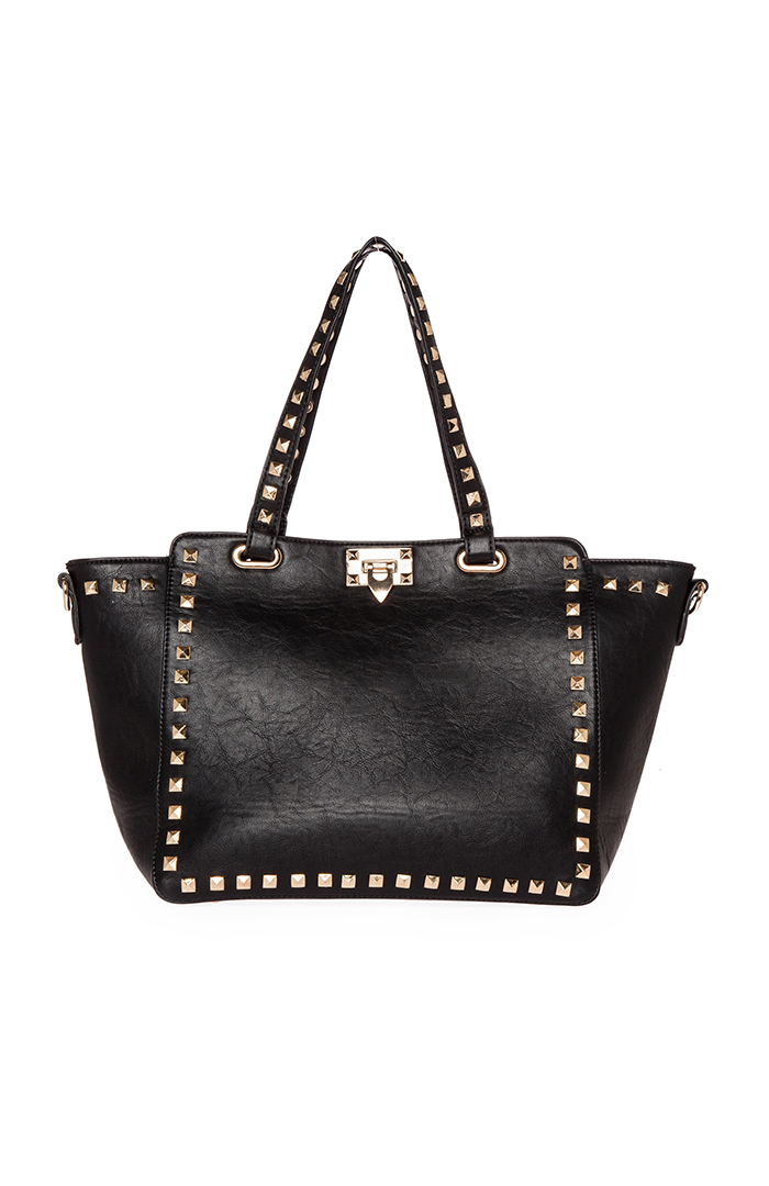 Chic Studded Border Tote in Black | DAILYLOOK