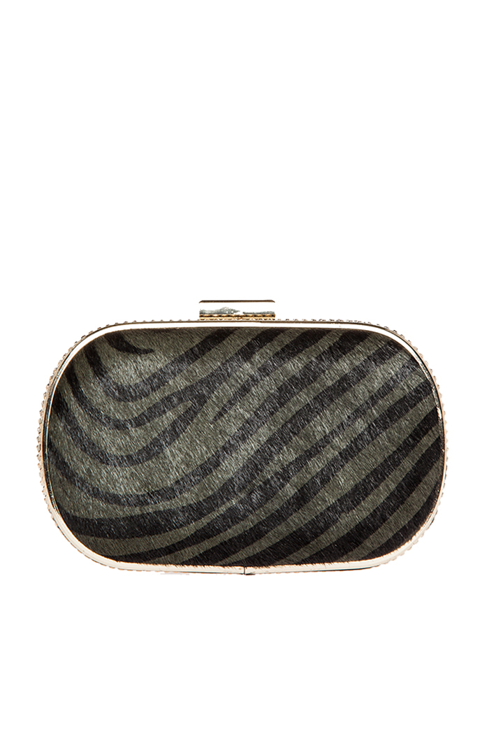 Zebra Print Pony Hair Box Clutch in Olive DAILYLOOK