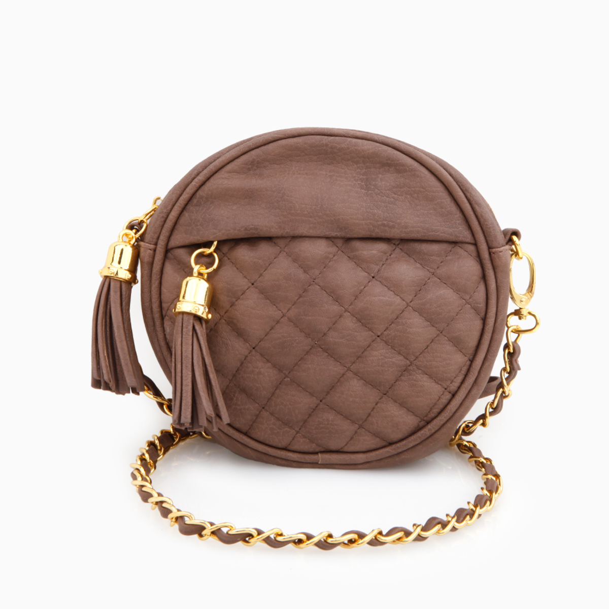 Quilted Round Mini Purse in Light Brown DAILYLOOK