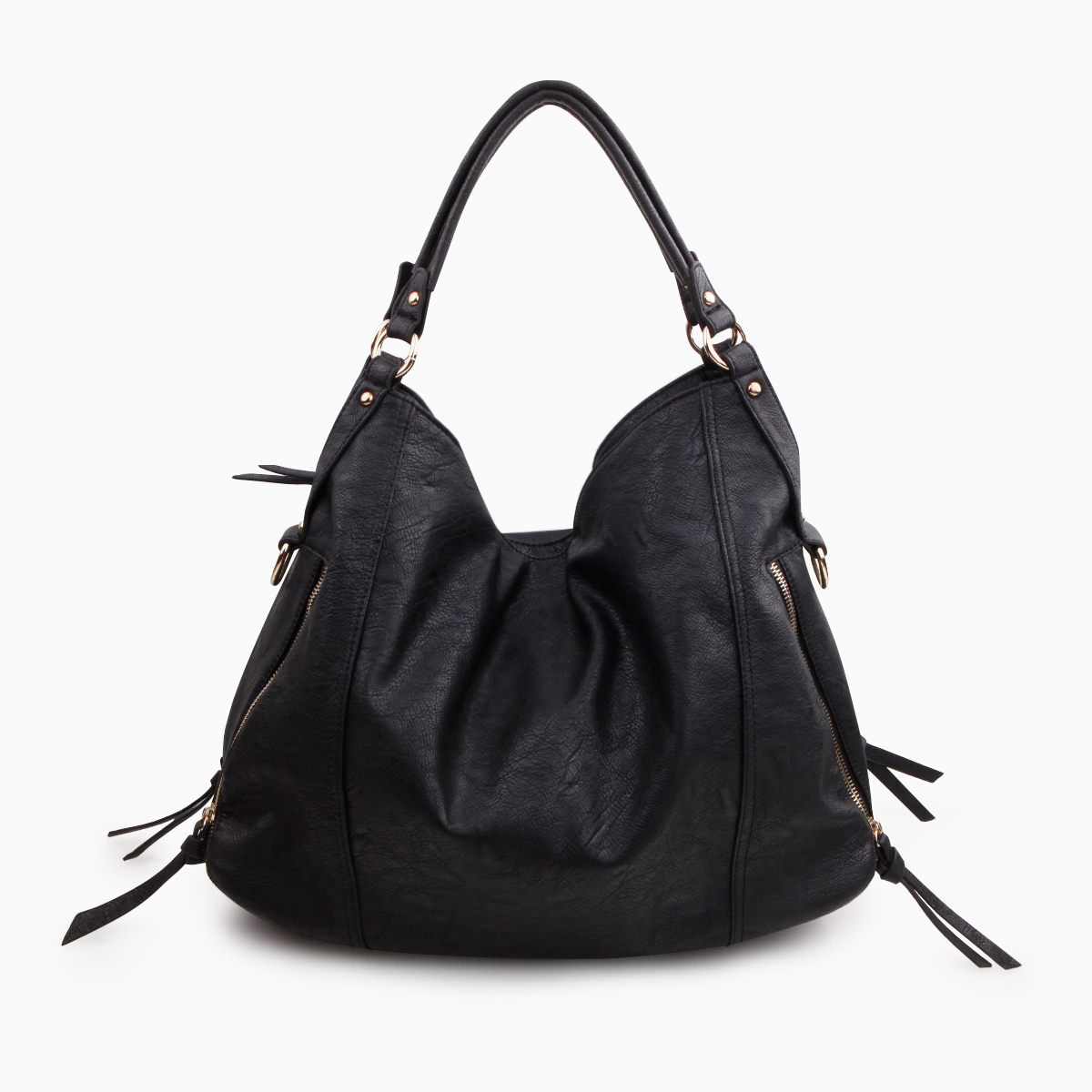 Black Zipper Hobo Bag by Alyssa