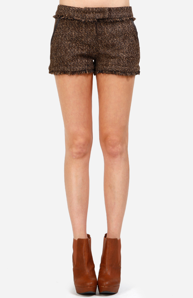 Boucle Tweed Fringed Shorts in Brown DAILYLOOK