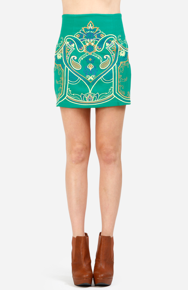 Exotic Embroidered Mini Skirt in Green DAILYLOOK