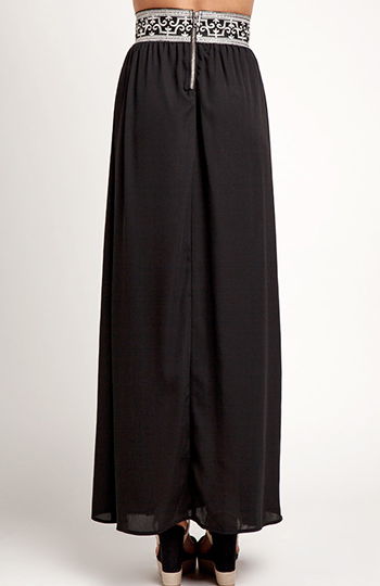 black embroidered maxi skirt