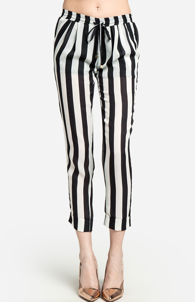 Striped Drawstring Pants in Black/White | DAILYLOOK
