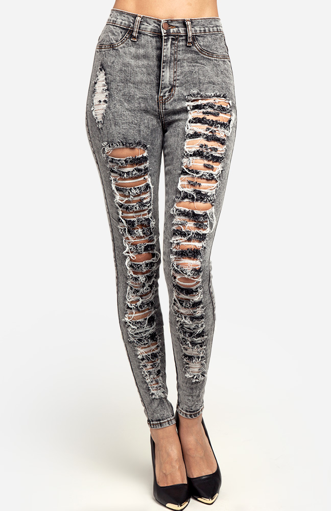Shredded Acid Wash Jeans in Grey DAILYLOOK