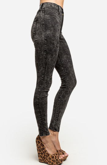 High Waist Acid Wash Jeans in Charcoal | DAILYLOOK