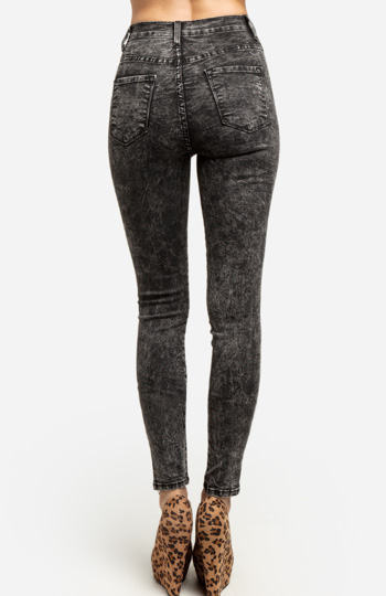 High Waist Acid Wash Jeans in Charcoal | DAILYLOOK
