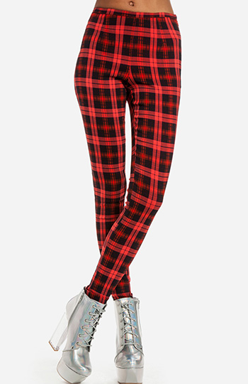 Slim Plaid Pants in Red | DAILYLOOK