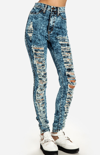 Shredded Acid Wash Jeans Slide 1