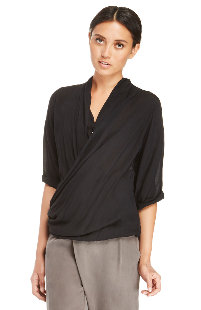 Ladies' Soft Wrap Blouse - Black