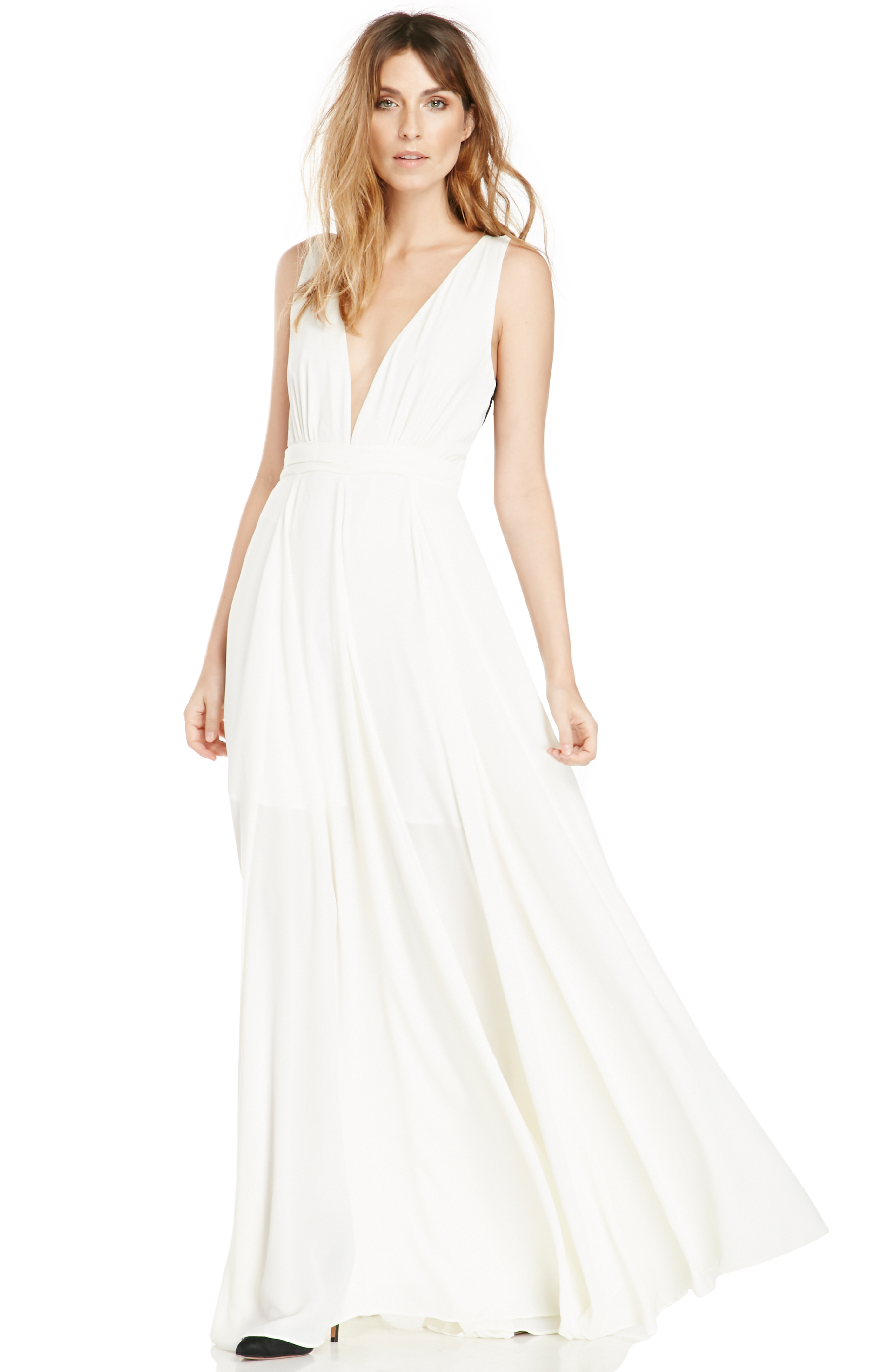 Plunging Chiffon Gown in Ivory | DAILYLOOK