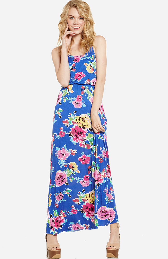Floral Knit Maxi Dress in Blue | DAILYLOOK