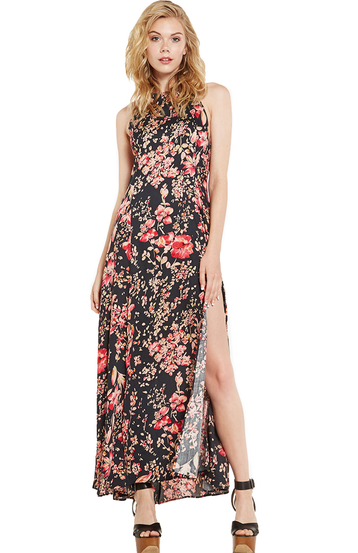 Somedays Lovin Moss Heart Floral Maxi Dress in Black DAILYLOOK