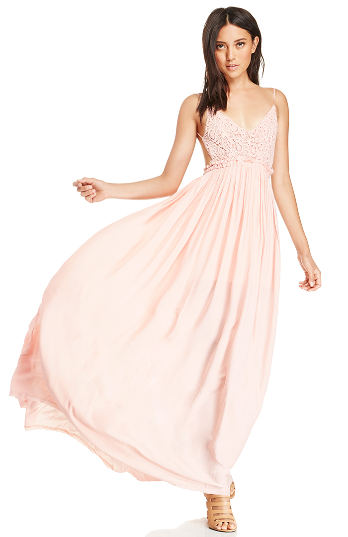 Crochet Bodice Maxi Dress in Rose DAILYLOOK