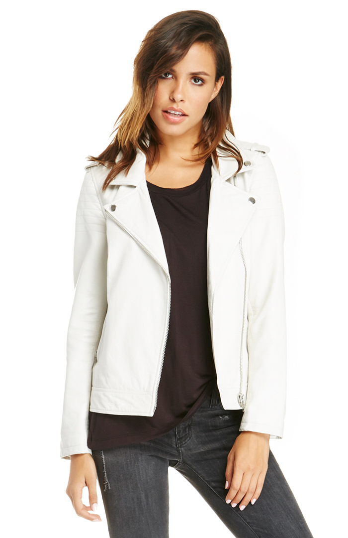 Dakota Collective Lenix Leather Jacket in White | DAILYLOOK