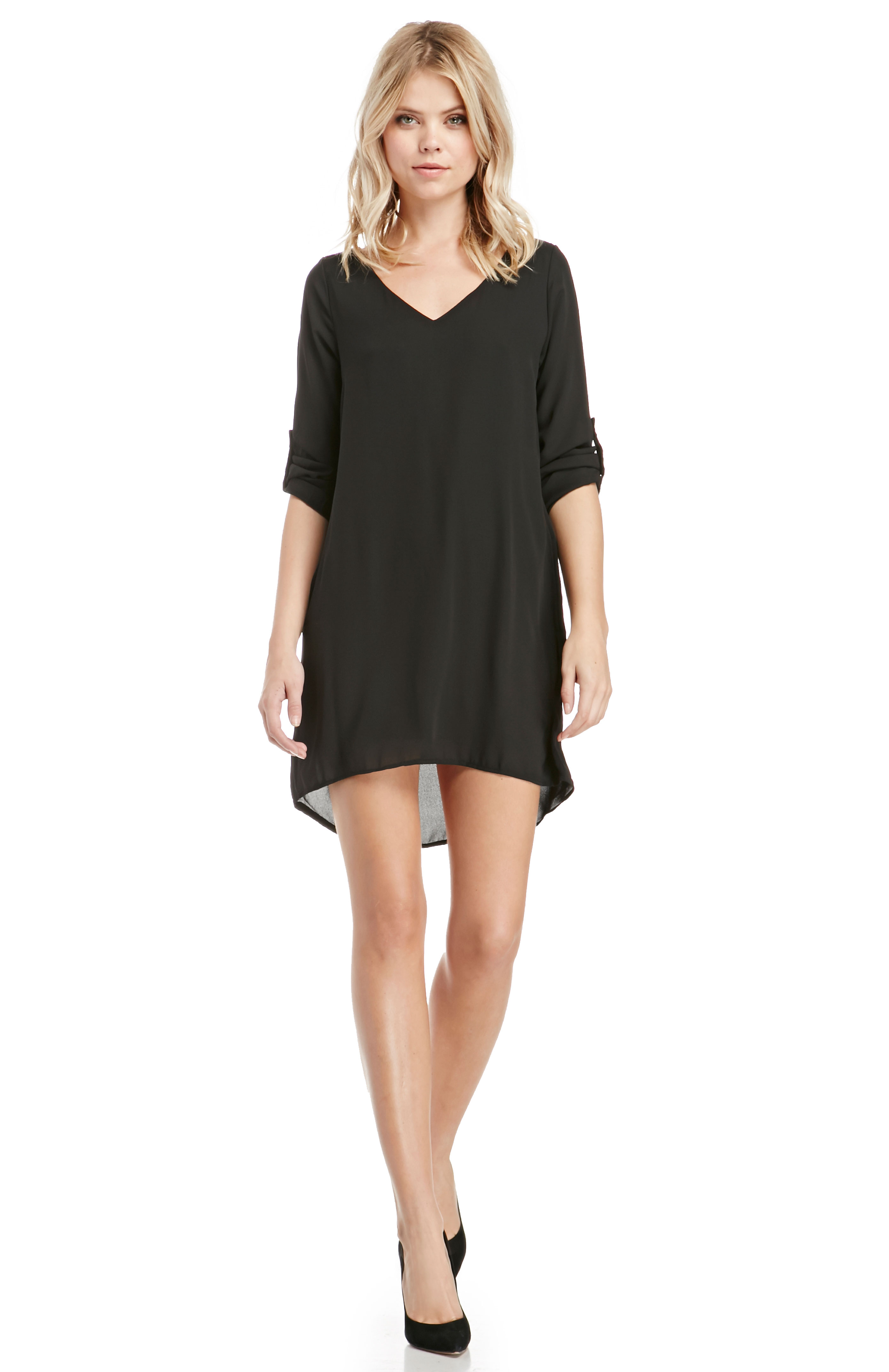 black trapeze dress with sleeves