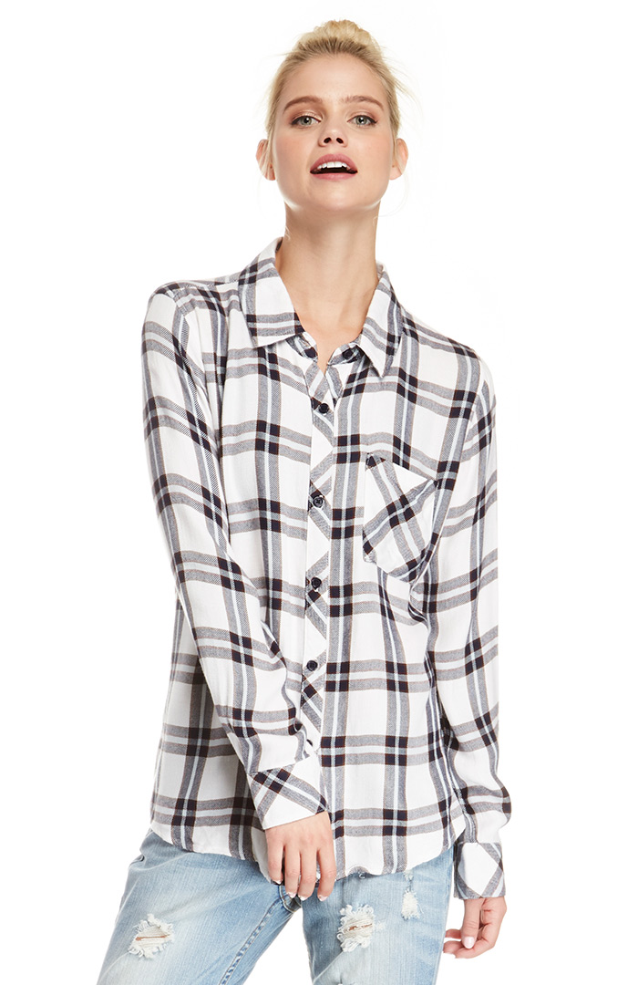Rails Hunter Button Down Plaid Shirt in White DAILYLOOK