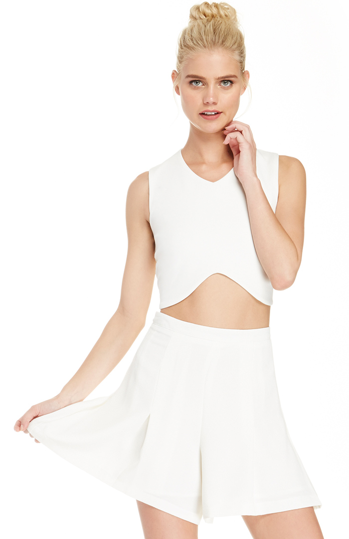 Pleated High Waist Shorts in Ivory DAILYLOOK