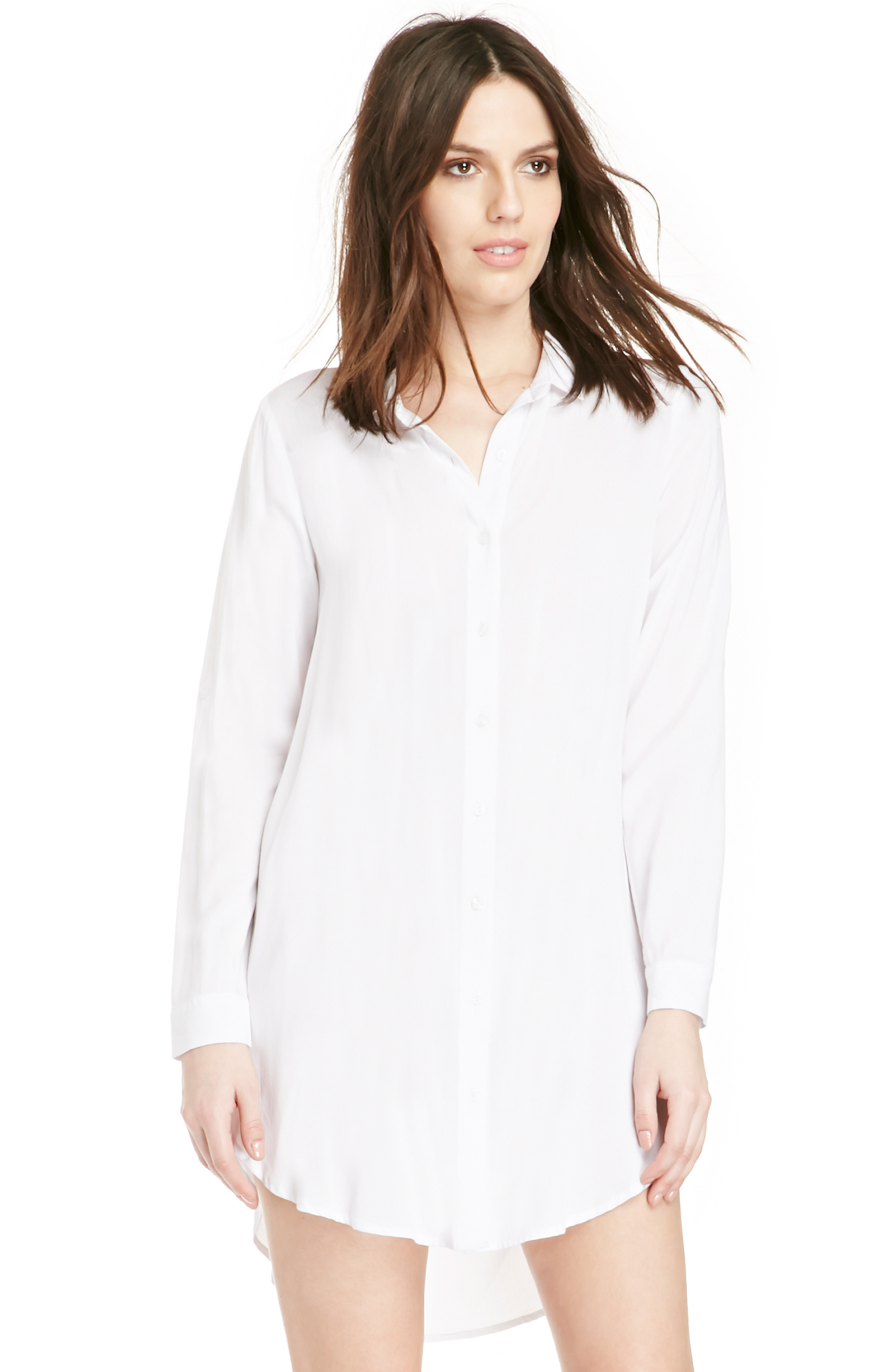 Classic Woven Button Down Tunic in White | DAILYLOOK