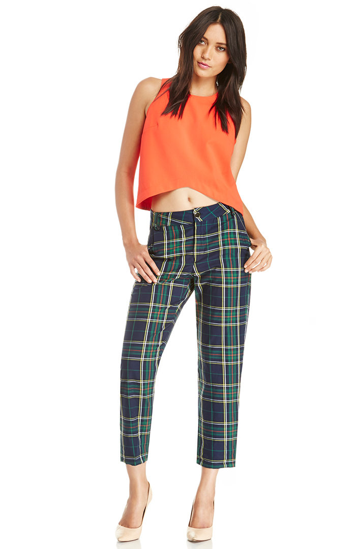 Lucca Couture Woven Straight Leg Plaid Pants in Floral Multi | DAILYLOOK
