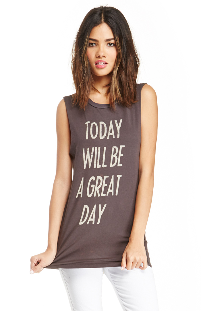 DAYDREAMER Today Will Be Timeless Muscle Tank in Charcoal | DAILYLOOK