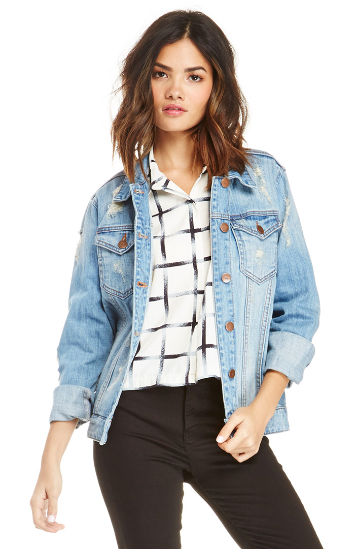 Achro Distressed Denim Boyfriend Jacket in Blue DAILYLOOK