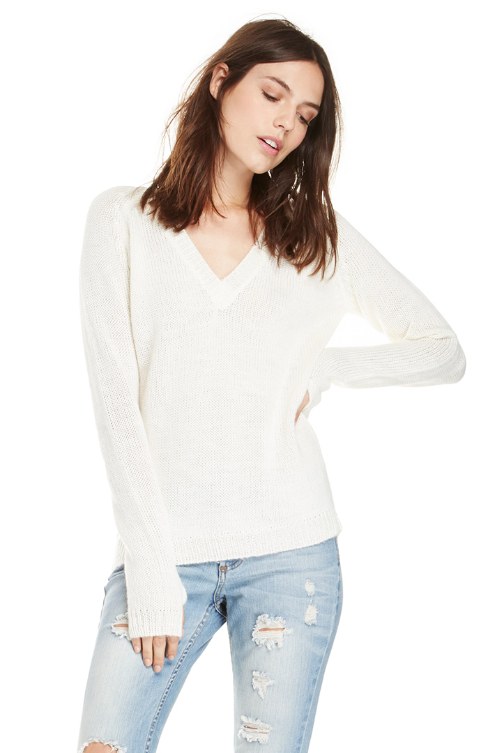One Teaspoon Snug Knit VNeck Sweater in Ivory DAILYLOOK