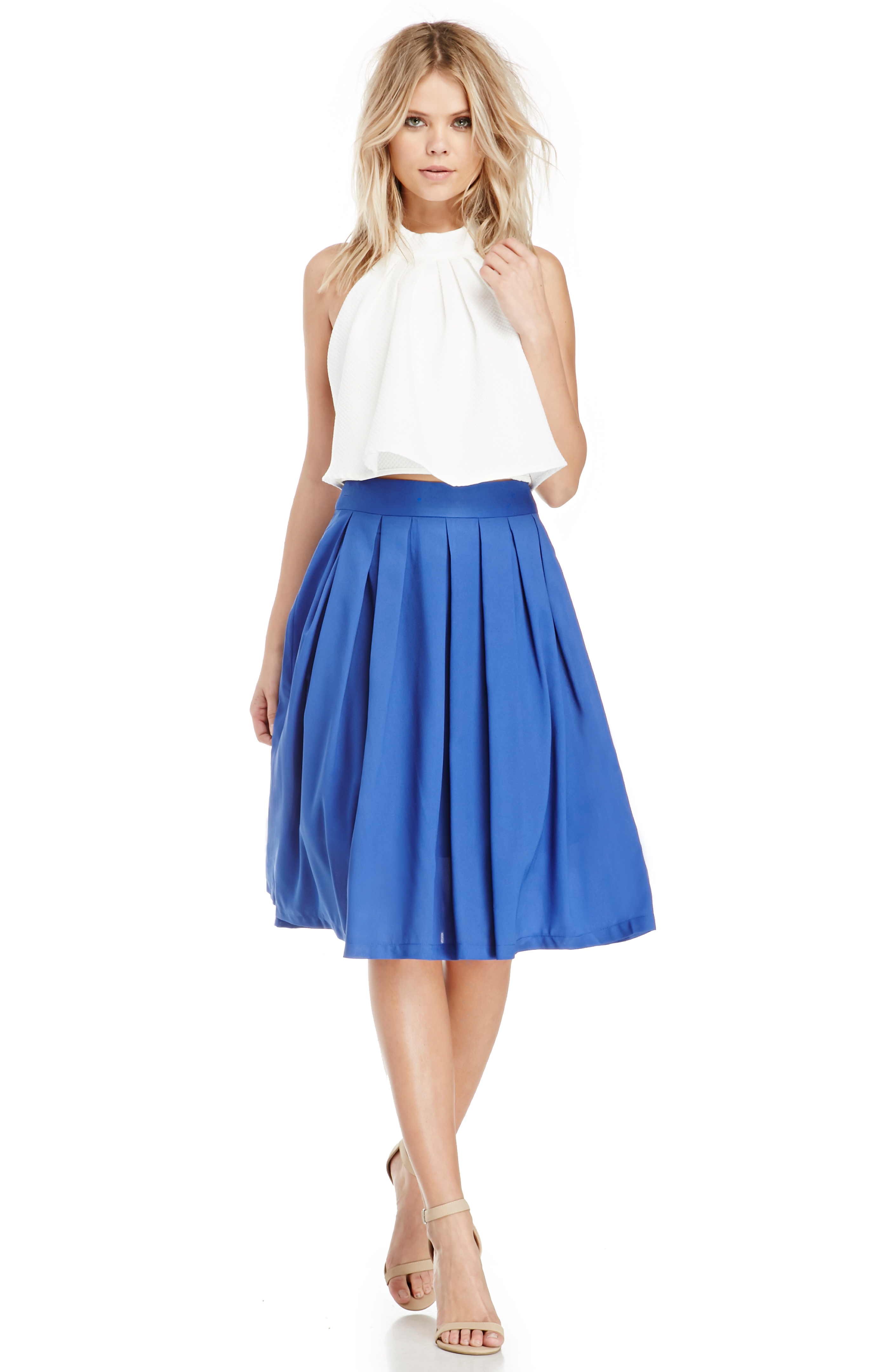 ALine Pleated Midi Skirt in Royal Blue DAILYLOOK