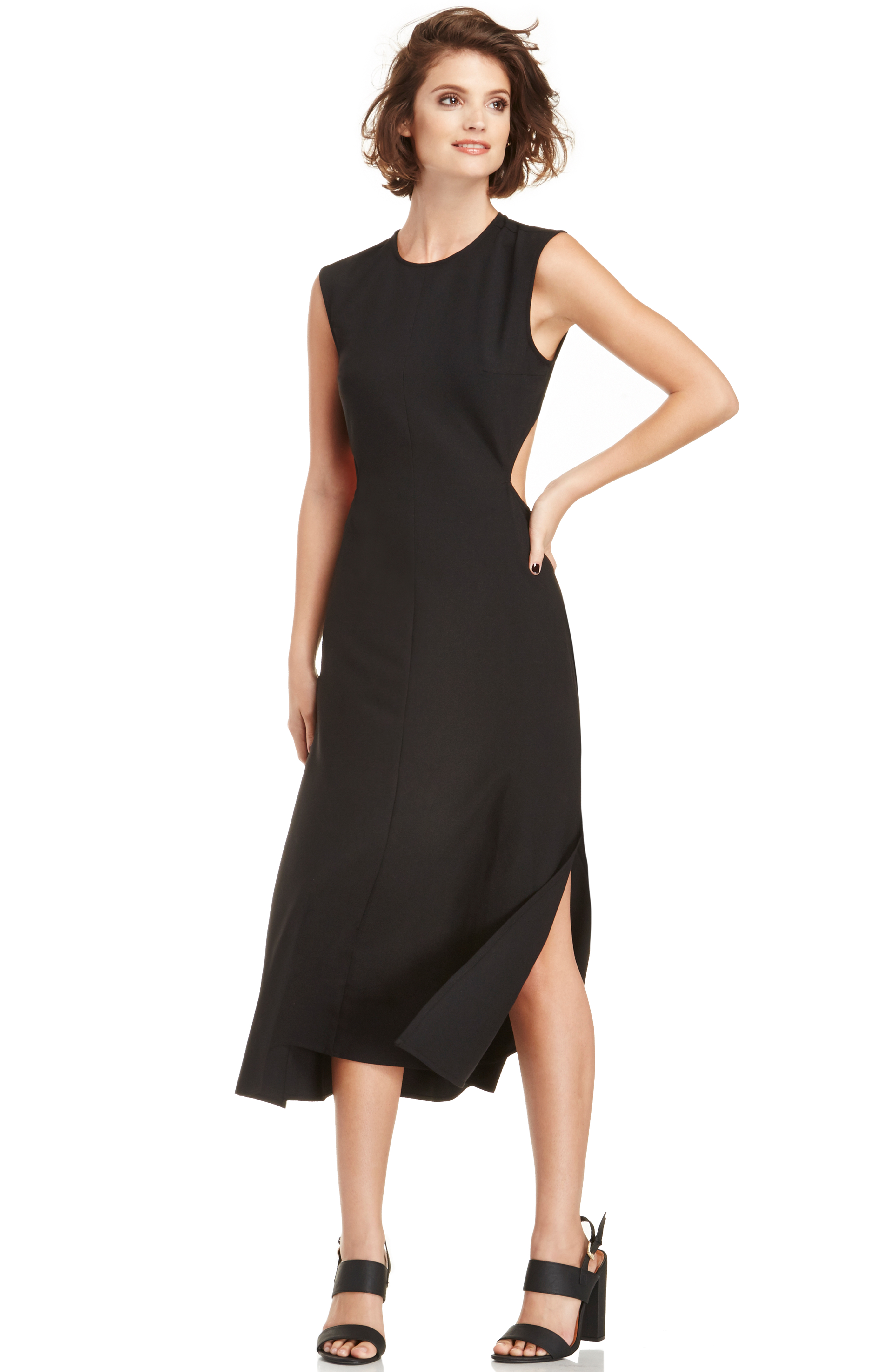 DAILYLOOK Jessa Open Back Midi Dress in Black | DAILYLOOK
