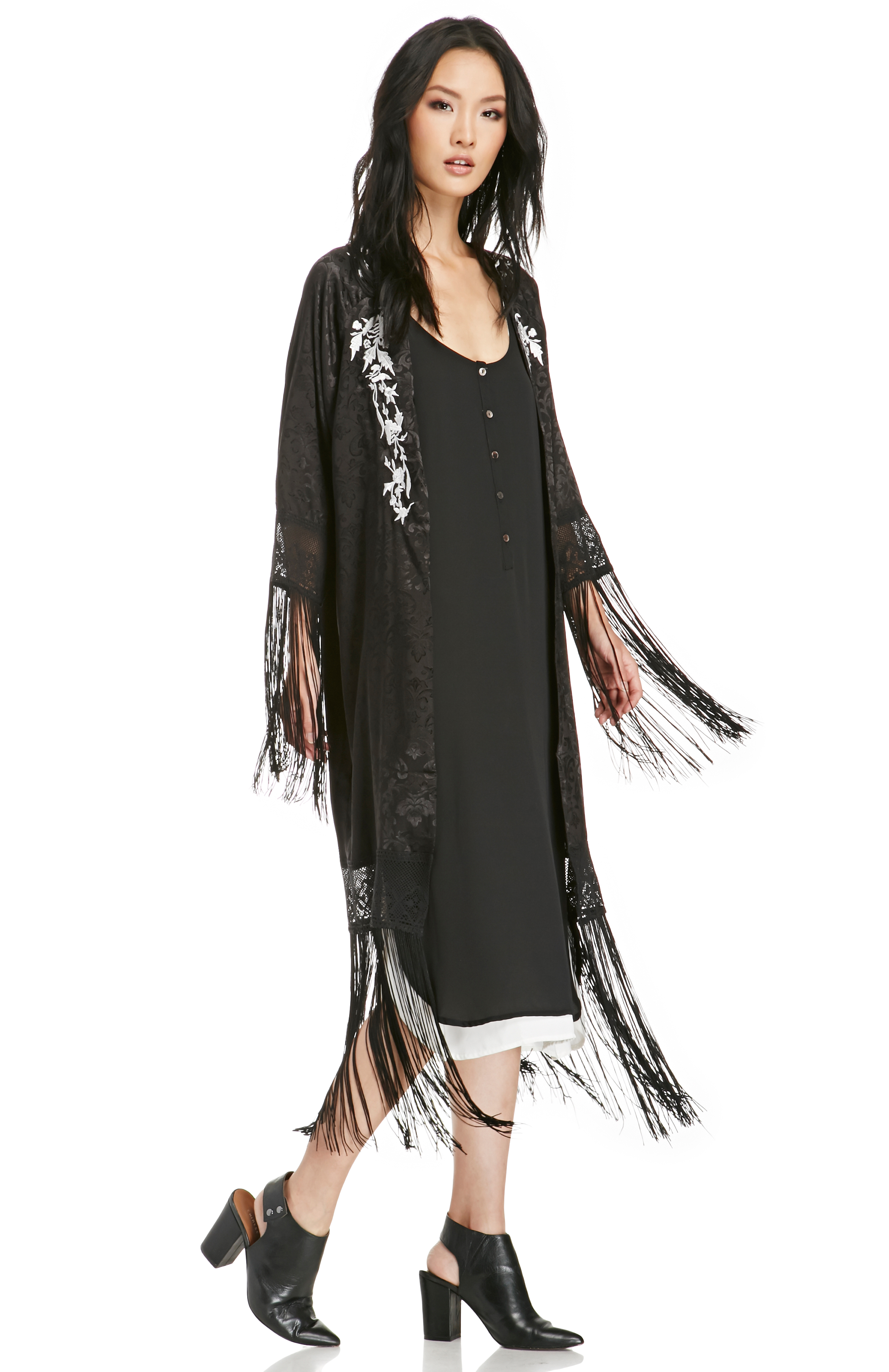 The Divine Fringed Kimono in Black DAILYLOOK