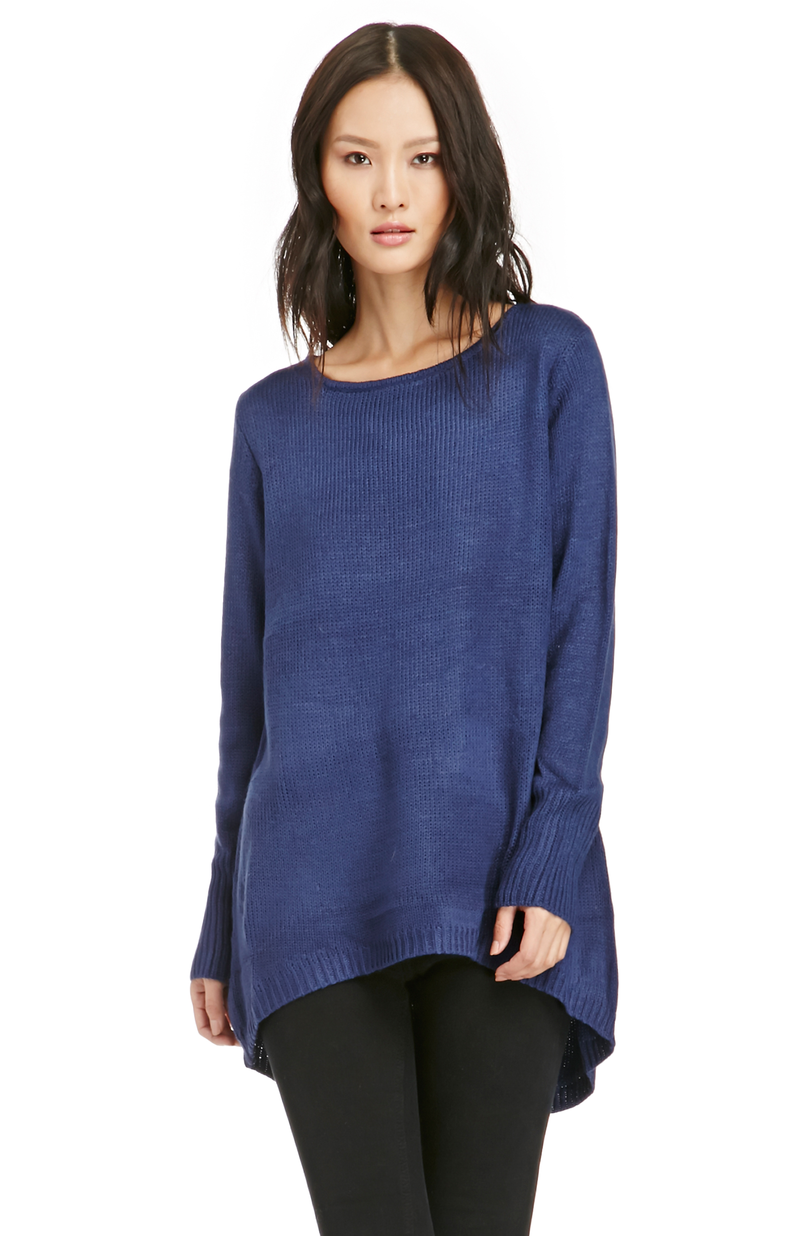 Oversized Knit Pullover Sweater in Navy | DAILYLOOK