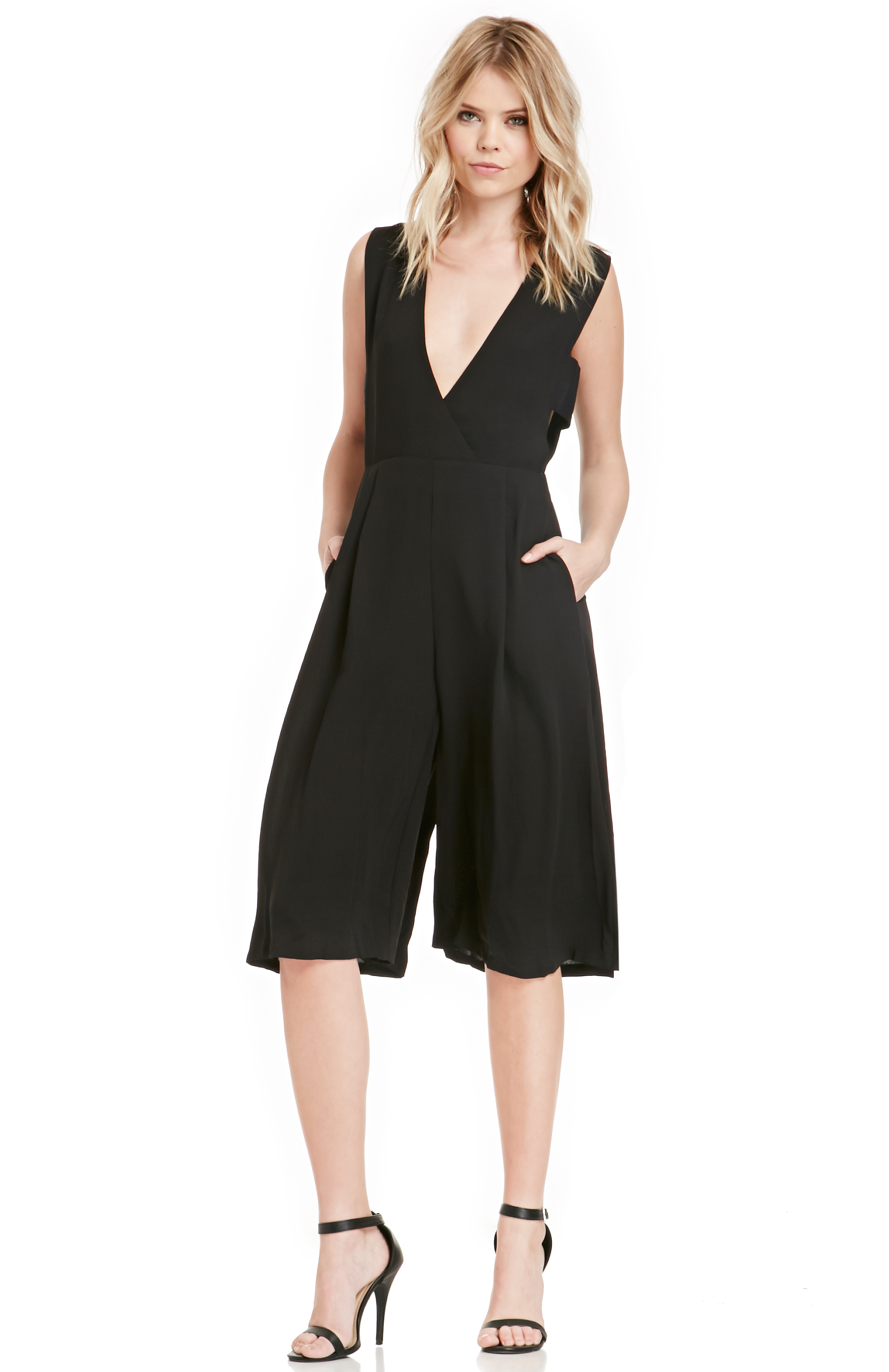 J.O.A VNeck Wide Leg Jumpsuit in Black DAILYLOOK