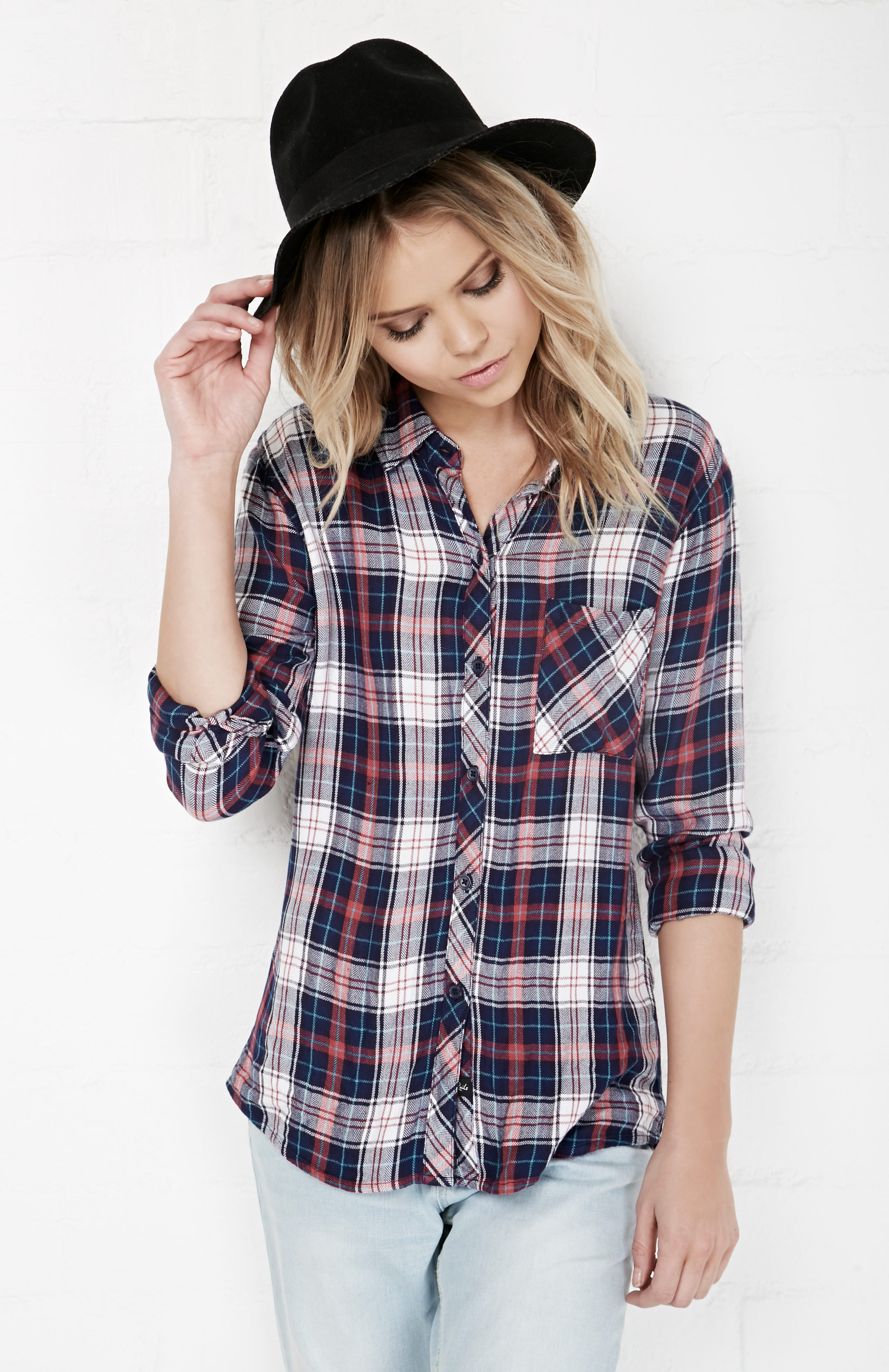 Rails Hunter Button Down Plaid Shirt in Navy/Red | DAILYLOOK