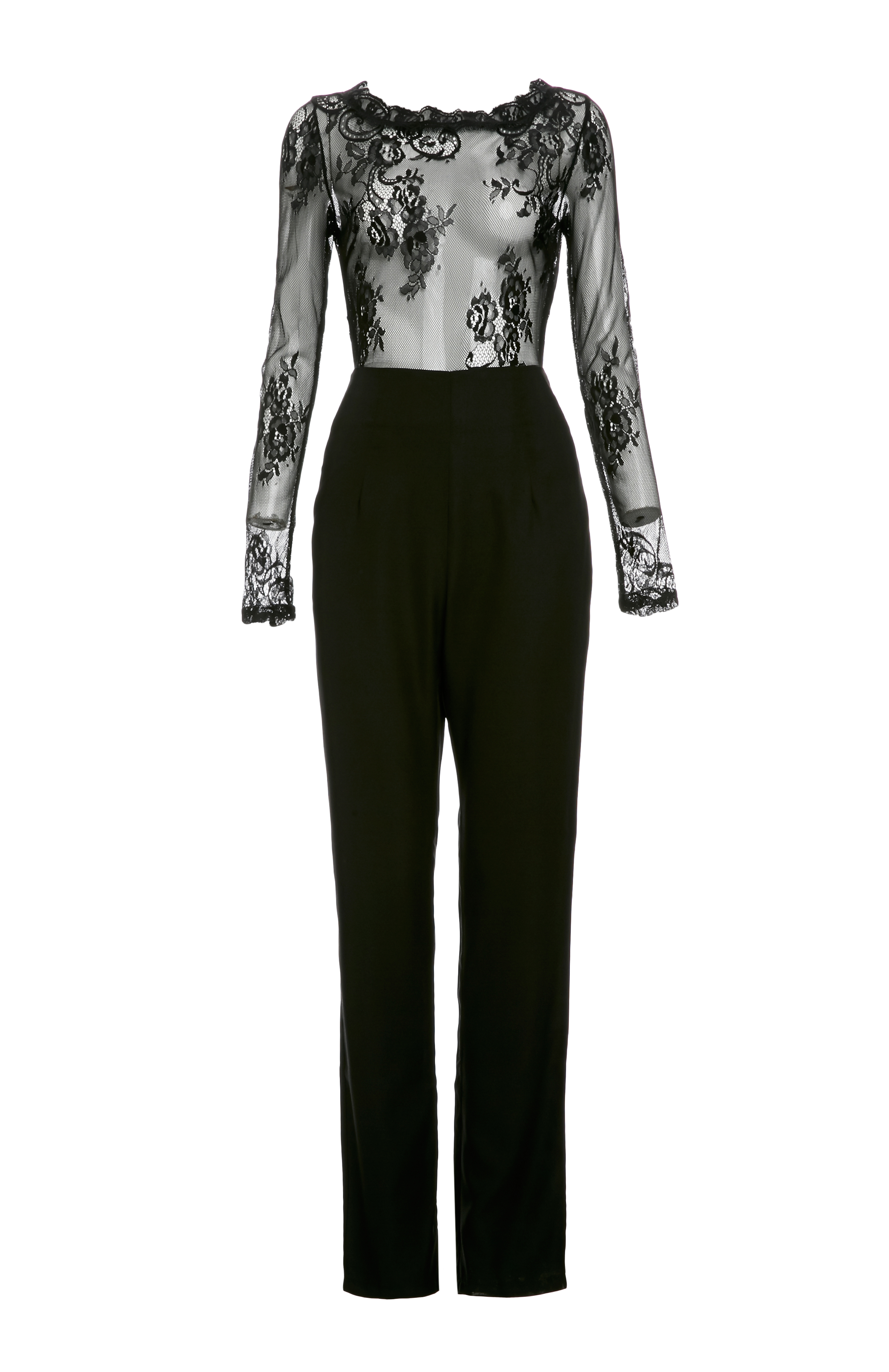 Glamorous Sheer Lace Top Jumpsuit in Black DAILYLOOK