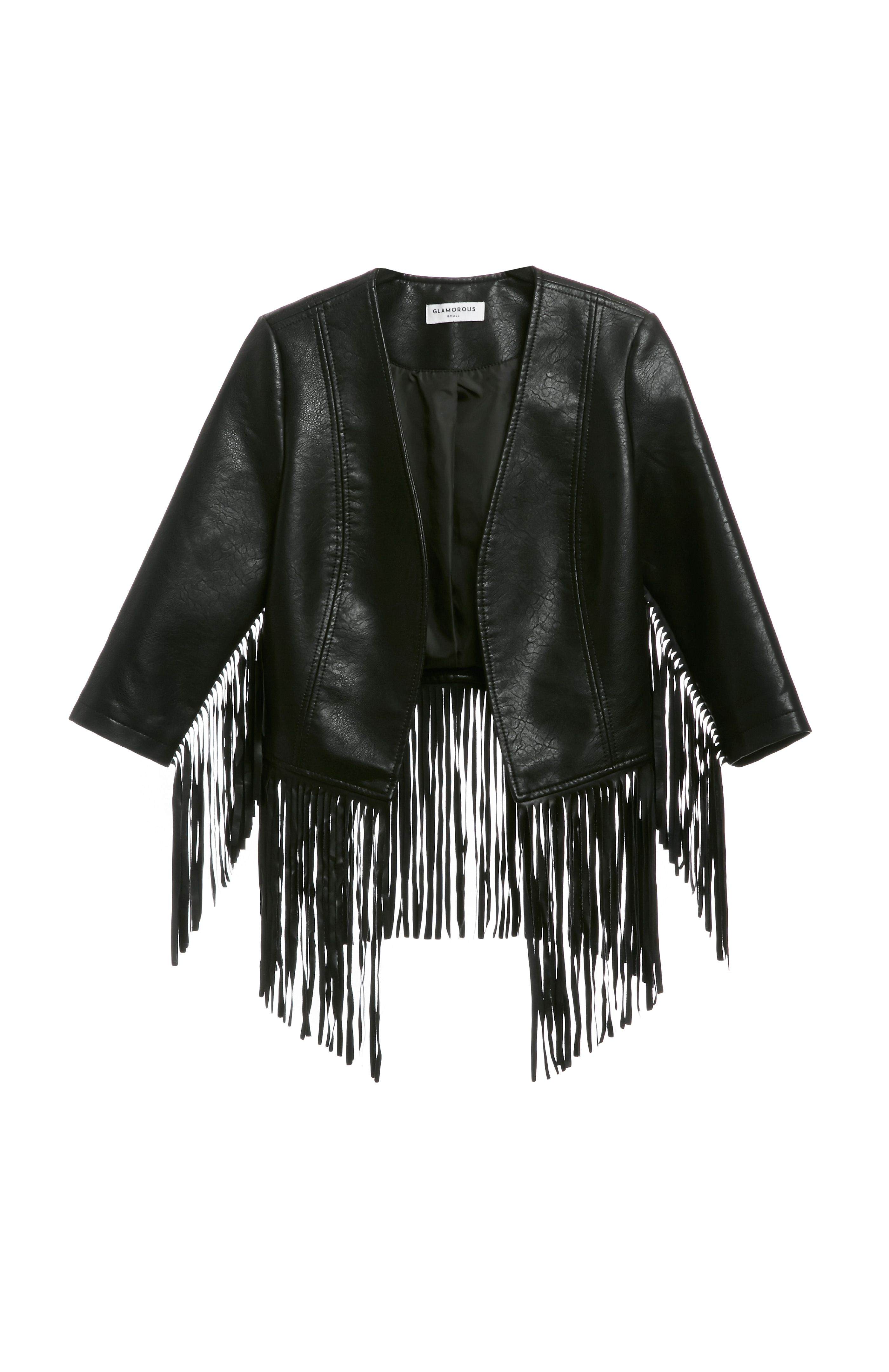 Glamorous Vegan Leather Fringe Jacket in Black DAILYLOOK